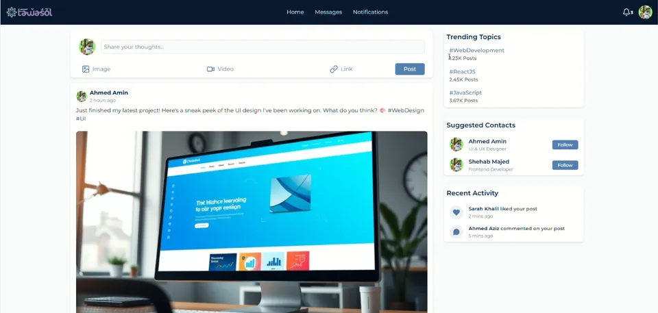 Tawasol – Social Media Platform preview